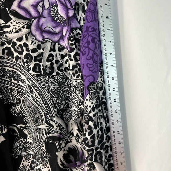 Karen Scott Purple and Black Floral Animal Print Blouse with 3/4 sleeve - Picture 7 of 9